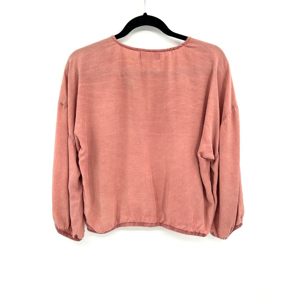 CLOTH & STONE Dusty Rose Pink Tencel Split Neck Tie Balloon Sleeve Blouse Small - Picture 2 of 5